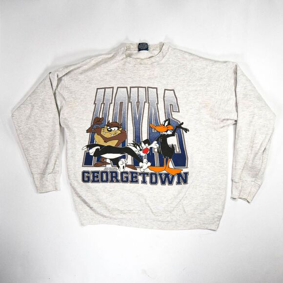 Vintage 90s Looney Tunes Georgetown Hoyas Spell Out Made in USA Sweatshirt - XL - Picture 1 of 8